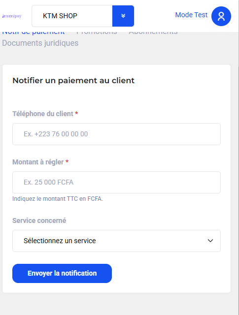 Notification push paiement
