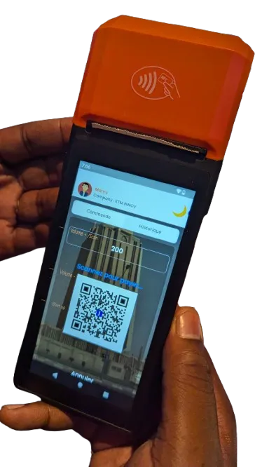 TPE Jɛmɛnipay affichant un QR code de paiement